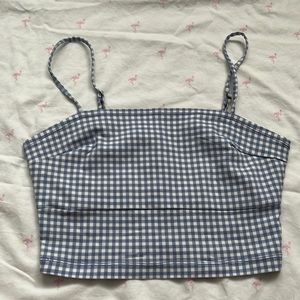 Crop Blue and White Checkered Top